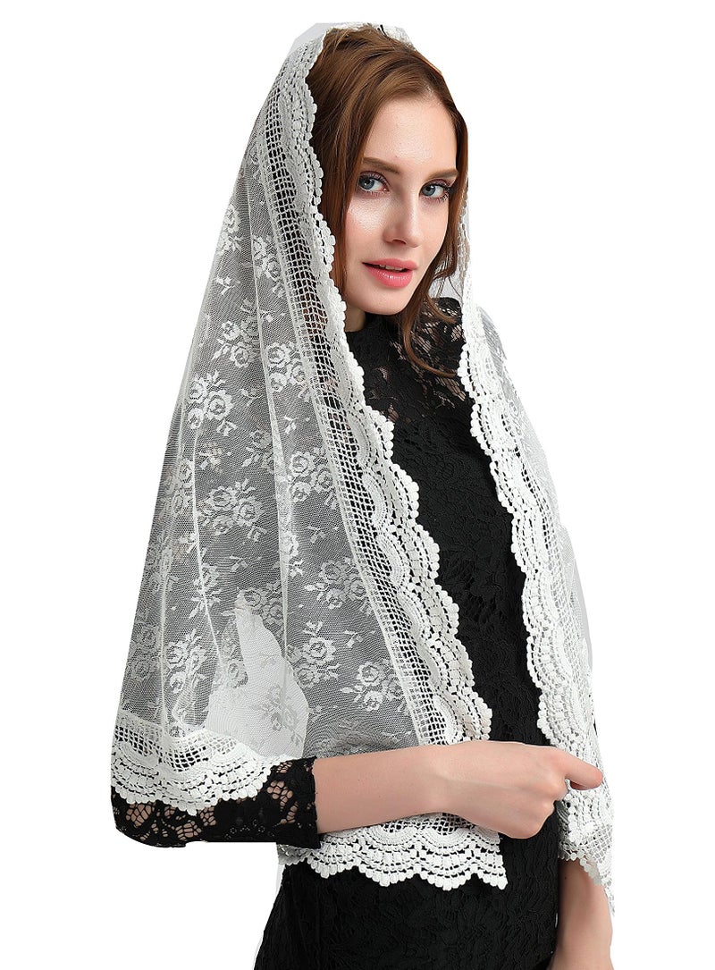 Leimandy Soft Scarf Mantilla Veil Catholic Chapel Latin Mass Church Veil Lace Head Covering for Women Religious Ceremony Daily Wear V31 (Ivory) - Image 2